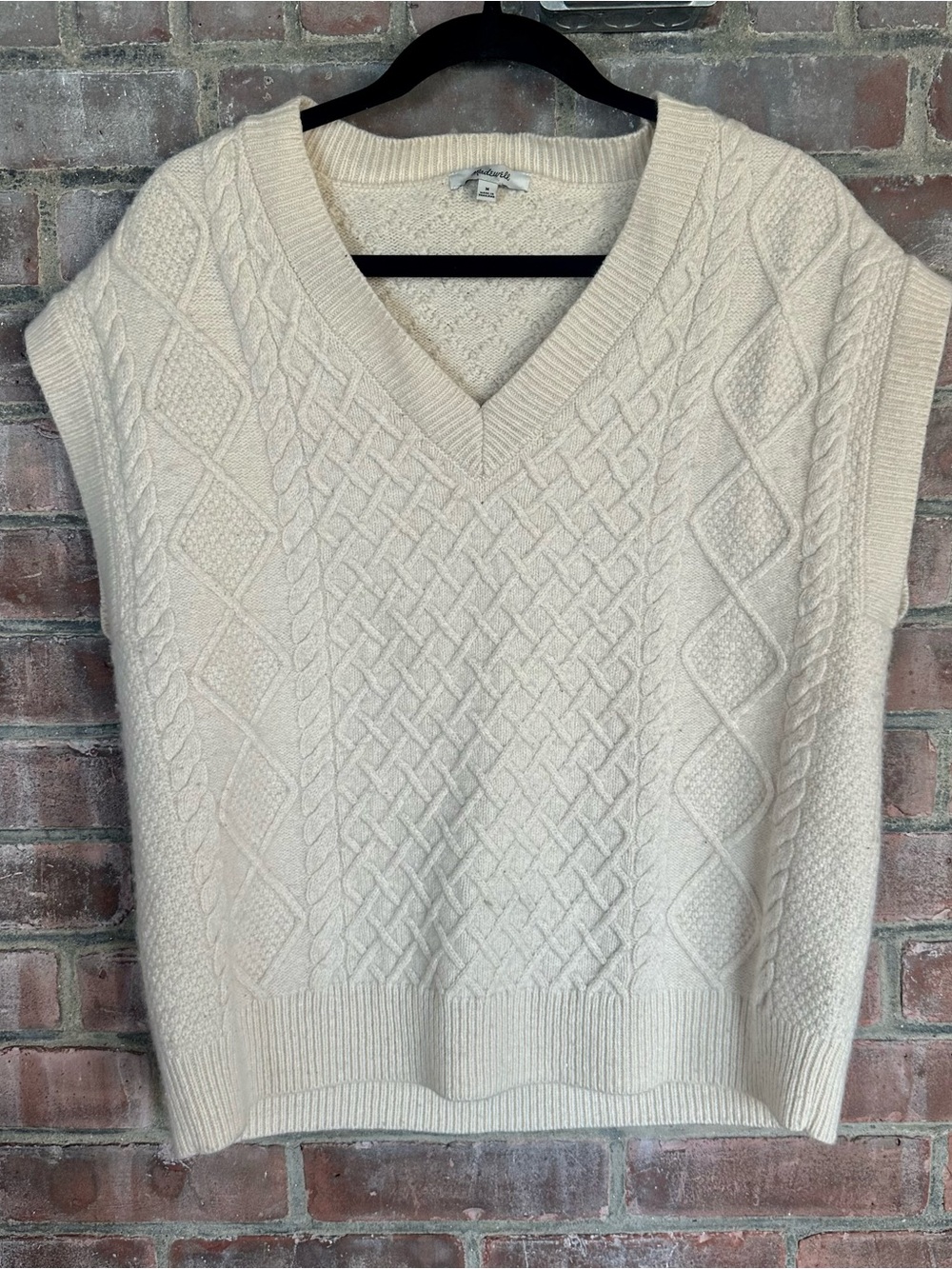 Madewell Cream Cable-Knit V-Neck Sweater Vest